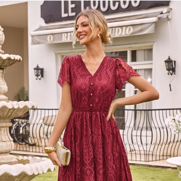 NWT Burgundy Lace Midi Dress - Picture 3 of 6